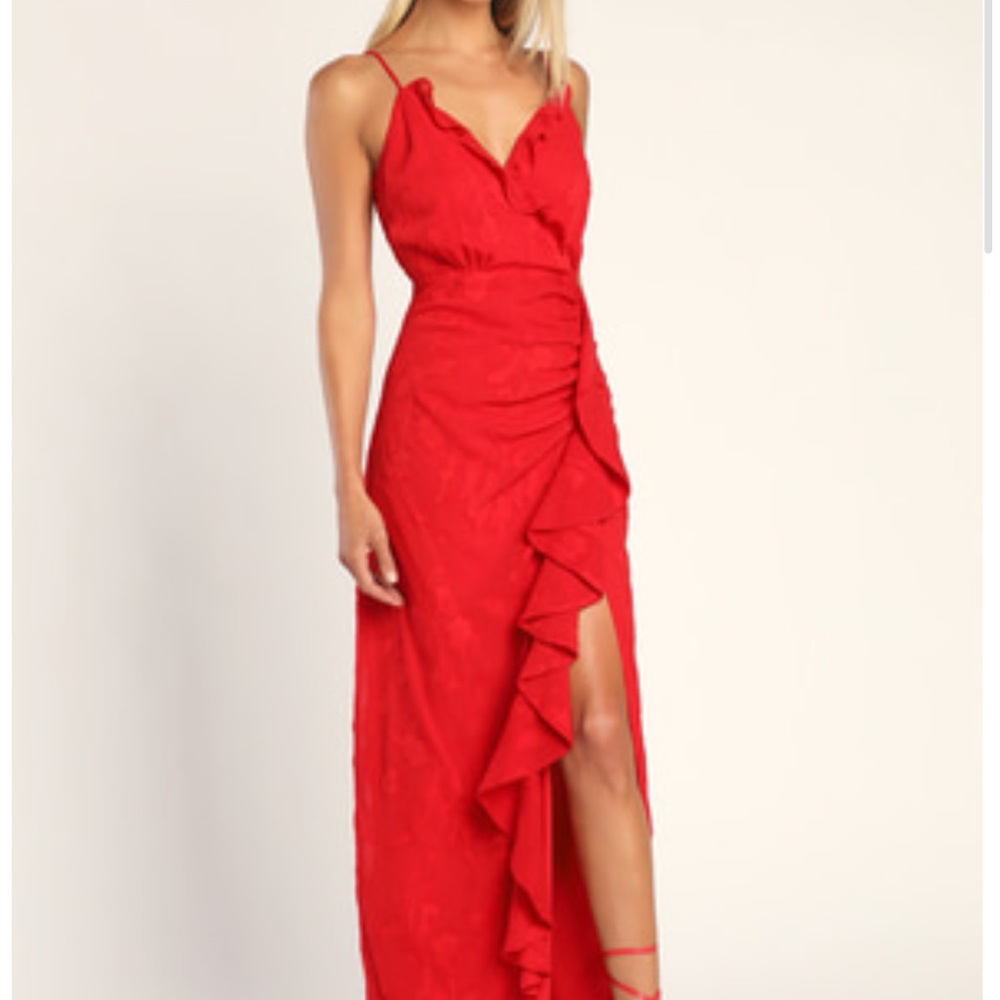 Lulu's Red Ruffle-Trim Maxi Dress